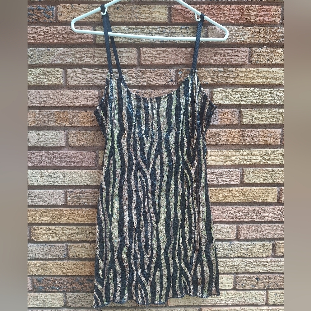 Free People Black and Gold Sequin Slip Dress